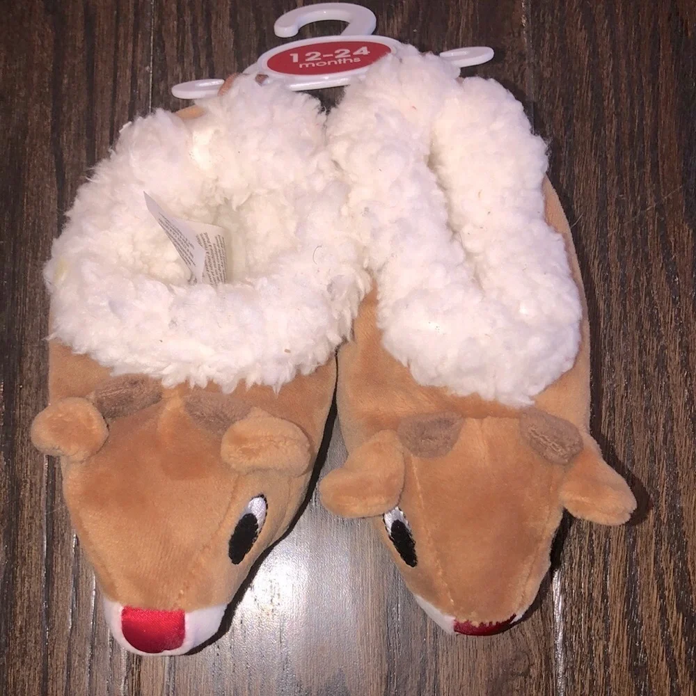 Rudolph the red nose reindeer Christmas kids slippers new with tags 12-24 months